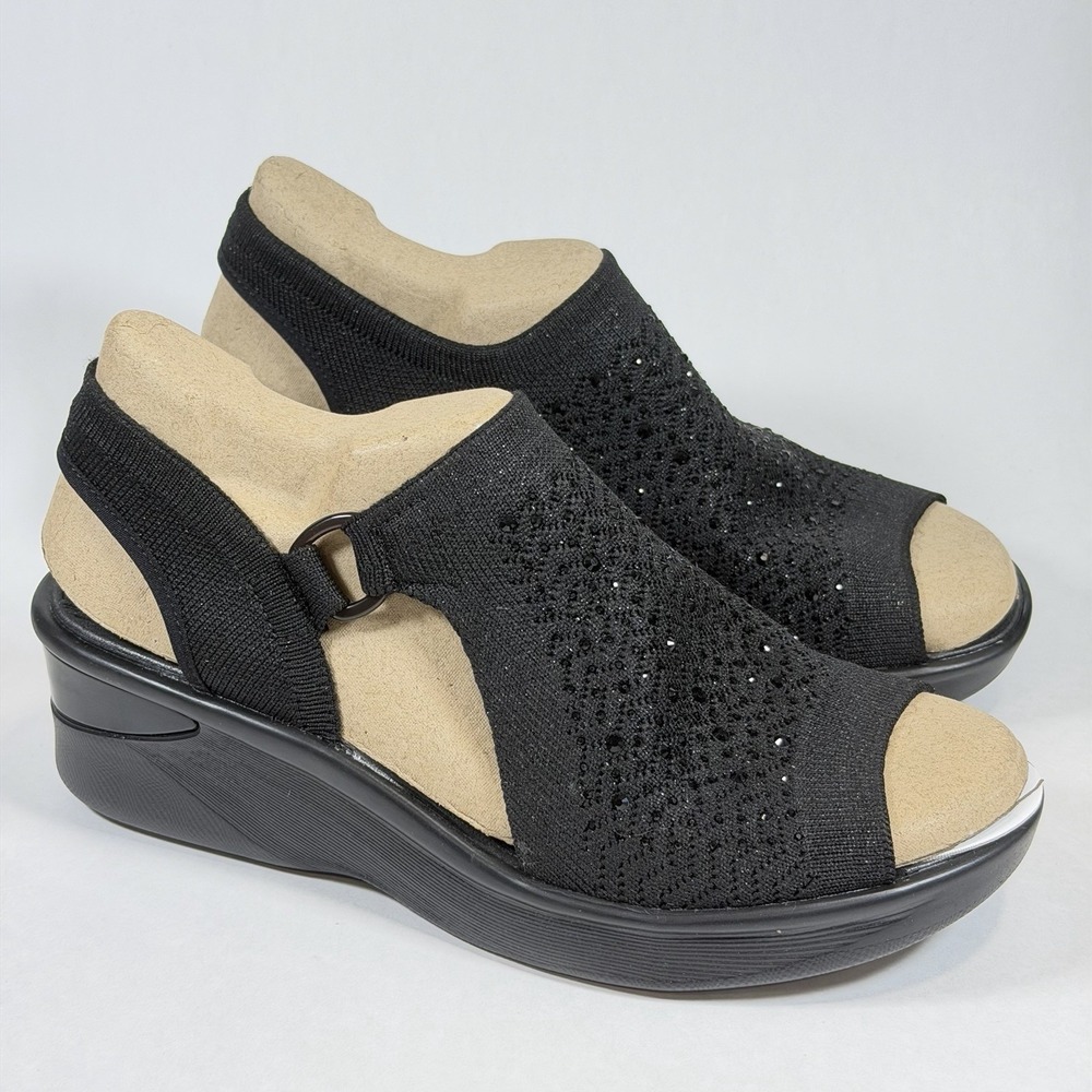 LifeStride Size-8.5 W Bzees Sandal Wedge Black Star Bright Knit Slingback